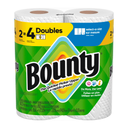 Bounty 2-Ply Paper Towels Select-A-Size Double Rolls, 12 Rolls Total/82 Sheets Per Roll, White, 2 Rolls Per Pack, Case Of 6 Packs