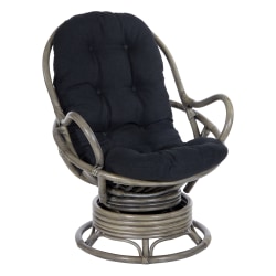 Office Star Tahiti Rattan Swivel Rocker Accent Chair, Black/Gray