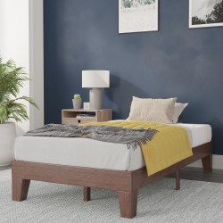 Flash Furniture Evelyn Wood Platform Bed With Wooden Support Slats, Twin, 75"L x 39"W x 75"D, Walnut