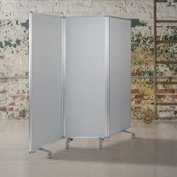 Flash Furniture Double-Sided Mobile Magnetic Whiteboard/Cloth Partition With Lockable Casters, White/Gray