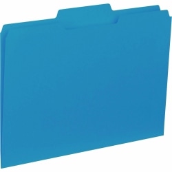 Business Source 1/3 Tab Cut Letter Top Tab File Folders - 8 1/2" x 11" - Assorted Tab Position - Blue - 100 / Box, 43562
