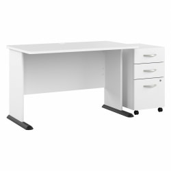 Bush® Business Furniture Studio A 48"W Computer Desk With 3-Drawer Mobile File Cabinet, White, Standard Delivery
