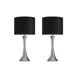 LumiSource Lenuxe Contemporary Table Lamps, 24-1/4"H, Black Shade/Polished Nickel Base, Set Of 2 Lamps