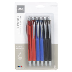 Office Depot® Brand Pulsar Advanced Ink Ballpoint Pens, Conical/Medium Point, 0.8 mm, Assorted Barrel Colors, Assorted Ink Colors, Pack Of 6