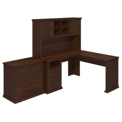 Bush Furniture Yorktown 60"W L-Shaped Desk With Hutch And Lateral File Cabinet, Antique Cherry, Standard Delivery