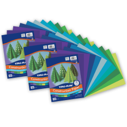 Tru-Ray Construction Paper, Heavyweight, 9" x 12", Cool Assorted, 150 Sheets Per Pack, Set Of 3 Packs