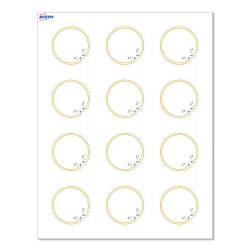 Avery® Print-To-The-Edge Labels With Sure Feed® Technology, S00-D2N-PRWMP10, Round, 2", Matte White, Preprinted Double Gold Border with Florals Design, Pack Of 120