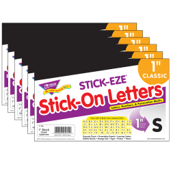 TREND STICK-EZE® Stick-On Letters, 1", Black, 324 Pieces Per Pack, Set Of 6 Packs