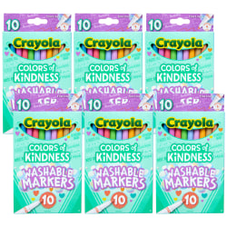 Crayola Washable Markers, Fine Line, Colors of Kindness, Pack Of 10 Markers, Set Of 6 Packs