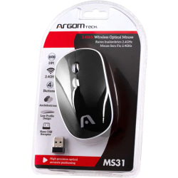 Argom Tech 2.4GHz Wireless Optical Mouse, Full Size, Black