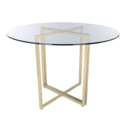 Eurostyle Legend Round Dining Table, 30"H x 36"W x 36"D, Matte Brushed Gold/Clear
