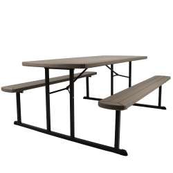National Public Seating Blow-Molded Plastic Folding Picnic Table, 29-1/2"H x 72"W x 57"D, Brown