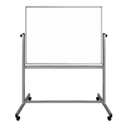 Luxor Ghost Grid Double-Sided Magnetic Mobile Dry-Erase Whiteboard, 36" x 48", Aluminum Frame With Silver Finish