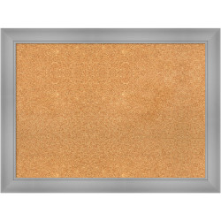 Amanti Art Rectangular Non-Magnetic Cork Bulletin Board, Natural, 32" x 24", Flair Polished Nickel Plastic Frame