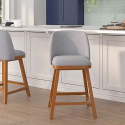 Flash Furniture Julia Transitional Upholstered Counter Stools, Gray Faux Linen/Walnut, Set Of 2 Stools