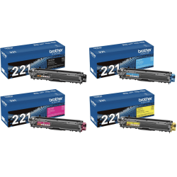 Brother® TN221 Black And Cyan, Magenta, Yellow Toner Cartridges, Pack Of 4, TN221CMY