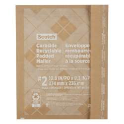 Scotch™ Curbside Recyclable Padded Mailers, Size 2, 10-1/2" x 9", Kraft, Pack Of 50 Mailers