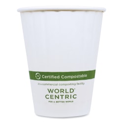 World Centric® Double-Wall Paper Hot Cups, 8 Oz, White, Pack Of 1,000 Cups