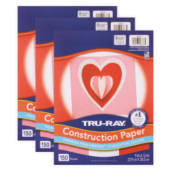 Tru-Ray Construction Paper, Heavyweight, 9" x 12", Valentine Assortment, 150 Sheets Per Pack, Set Of 3 Packs