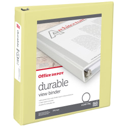 Office Depot® Durable View Binder, 1-1/2" Round Rings (275 Sheet Capacity), Yellow, 1 Binder