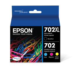 Epson® 702XL/702 DuraBrite® Ultra High-Yield Black And Tri-Color Ink Cartridges, Pack Of 2, T702XL-BCS