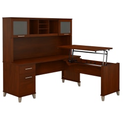 Bush Furniture Somerset 3 Position Sit to Stand L Shaped Desk With Hutch, 72"W, Hansen Cherry, Standard Delivery