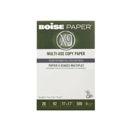 Boise® X-9® Multi-Use Printer & Copier Paper, Ledger Size (11" x 17"), Ream Of 500 Sheets, 92 (U.S.) Brightness, 20 Lb, White