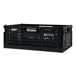 Office Depot® Brand Folding Stacking Storage Crate, 6-1/2"H x 16-15/16"W x 11-1/2"D, Black