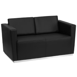 Flash Furniture HERCULES Trinity Series Contemporary LeatherSoft Loveseat with Stainless Steel Recessed Base, Black