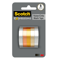 Scotch® Expressions Washi Tape, 0.27" x 5.46 yd., Metallic, Pack Of 5