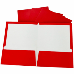 Business Source Letter Pocket Folder - 8 1/2" x 11" - 100 Sheets Capacity - Card Paper - Red - Durable, Laminated, Die-cut - 25/Box - 44426