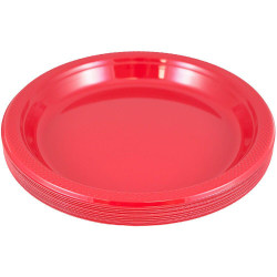 JAM PAPER Round Plastic Party Plates, Medium, 9 inch, Red, 20/Pack