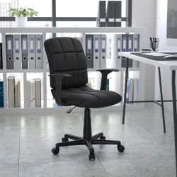 Flash Furniture Quilted Vinyl Mid-Back Swivel Task Chair, With T-Arms, Black