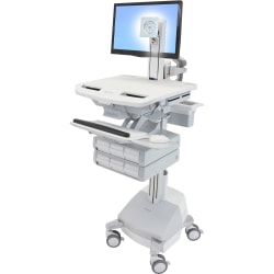 Ergotron StyleView Cart with LCD Pivot, SLA Powered, 6 Drawers - 6 Drawer - 37 lb Capacity - 4 Casters - Aluminum, Plastic, Zinc Plated Steel - White, Gray, Polished Aluminum