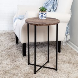 Honey Can Do Round Side Table With X-Pattern Base, 24"H x 15-3/4"W x 15-3/4"D, Natural