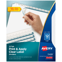 Avery® Customizable Index Maker® Dividers For 3 Ring Binder, Easy Print & Apply Clear Label Strip, 12 Tab, White, 1 Set