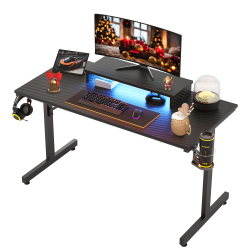 Bestier 42"W Small LED Gaming Computer Desk With Monitor Stand, Cup Holder & Headset Hooks, Carbon Fiber Black