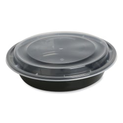 GEN Microwavable Food Containers With Lids, Round, 48 Oz, Black/Clear, Pack Of 150 Containers