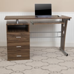 Flash Furniture 48"W Computer Desk With 3-Drawer Single Pedestal, Rustic Walnut