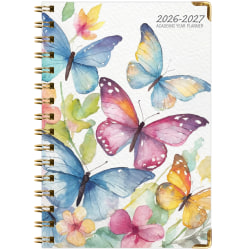 2026-2027 Excello Brands 15-Month Weekly/Monthly Academic Year Large Print Planner, 5" x 8", Watercolor Butterflies, May To June, Total Qty 1
