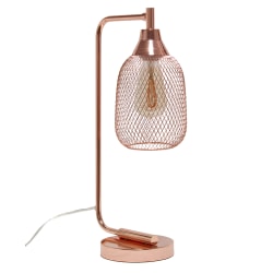 Elegant Designs Industrial Mesh Wire Desk Lamp With LED Bulb, 19"H, Rose Gold