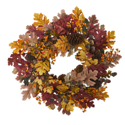 Nearly Natural 24"H Oak Leaf, Acorn And Pine Wreath, 24" x 5", Multicolor