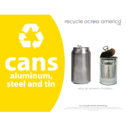 Recycle Across America Aluminum Cans Standardized Recycling Labels, CANS-8511, 8 1/2" x 11", Yellow