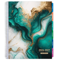 2026-2027 Excello Brands Weekly/Monthly Academic Year Teacher Planner, 8-1/2" x 11", Teal Gold Marble, August To July, Total Qty 1