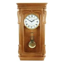 Bedford Clock Collection Chiming Pendulum Wall Clock, 25-5/8"H x 13-5/8"W x 5-7/16"D, Golden Oak