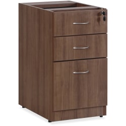Lorell® Essentials 22"D Vertical 3-Drawer Fixed Pedestal File Cabinet, Metal, Walnut