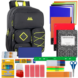Summit Ridge Bungee Multi-Pocket Backpack With 45-Piece School Supply Kit, Black