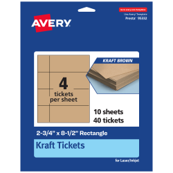 Avery® Printable Tickets, 2.75"x8.5", Kraft Brown, Pack Of 40