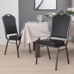 Flash Furniture HERCULES Series Crown-Back Stacking Banquet Chairs, Black/Silver, Set Of 4 Chairs