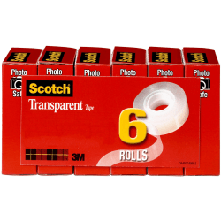 Scotch® Transparent Tape, 3/4" x 1296", Clear, Pack of 6 rolls